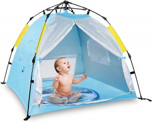 Kidoodler Baby Beach Tent with Pool, UPF50+ UV Protection Sun Shelter Canopy with Mosquito Net/Travel Bag, Portable Automatic Instant Set Up Beach Shade Tent for Infant/Kids Outdoor Travel/Camping