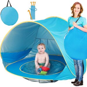 TURNMEON Baby Beach Tent, Pop Up Portable Sun Shelter with Pool, 50+ UPF UV Protection & Waterproof 300MM, Summer Outdoor Tent for Aged 3-48 Months Baby Kids Parks Beach Shade
