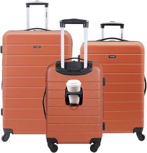 Wrangler Smart Luggage Set with Cup Holder and USB Port, Burnt Orange, 3 Piece